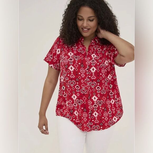 Torrid Red Paisley heart w/Pocket button down blouse sz 2X - Picture 6 of 11